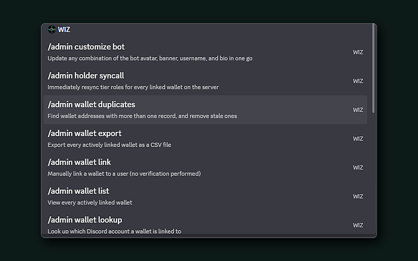 Bot commands