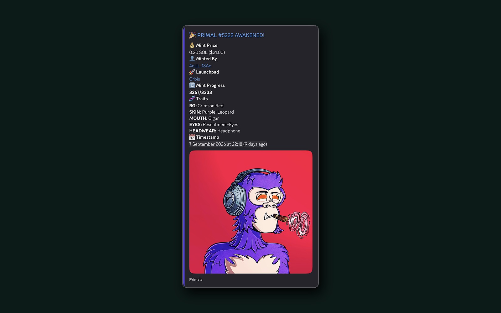 Mint alert delivered to Discord